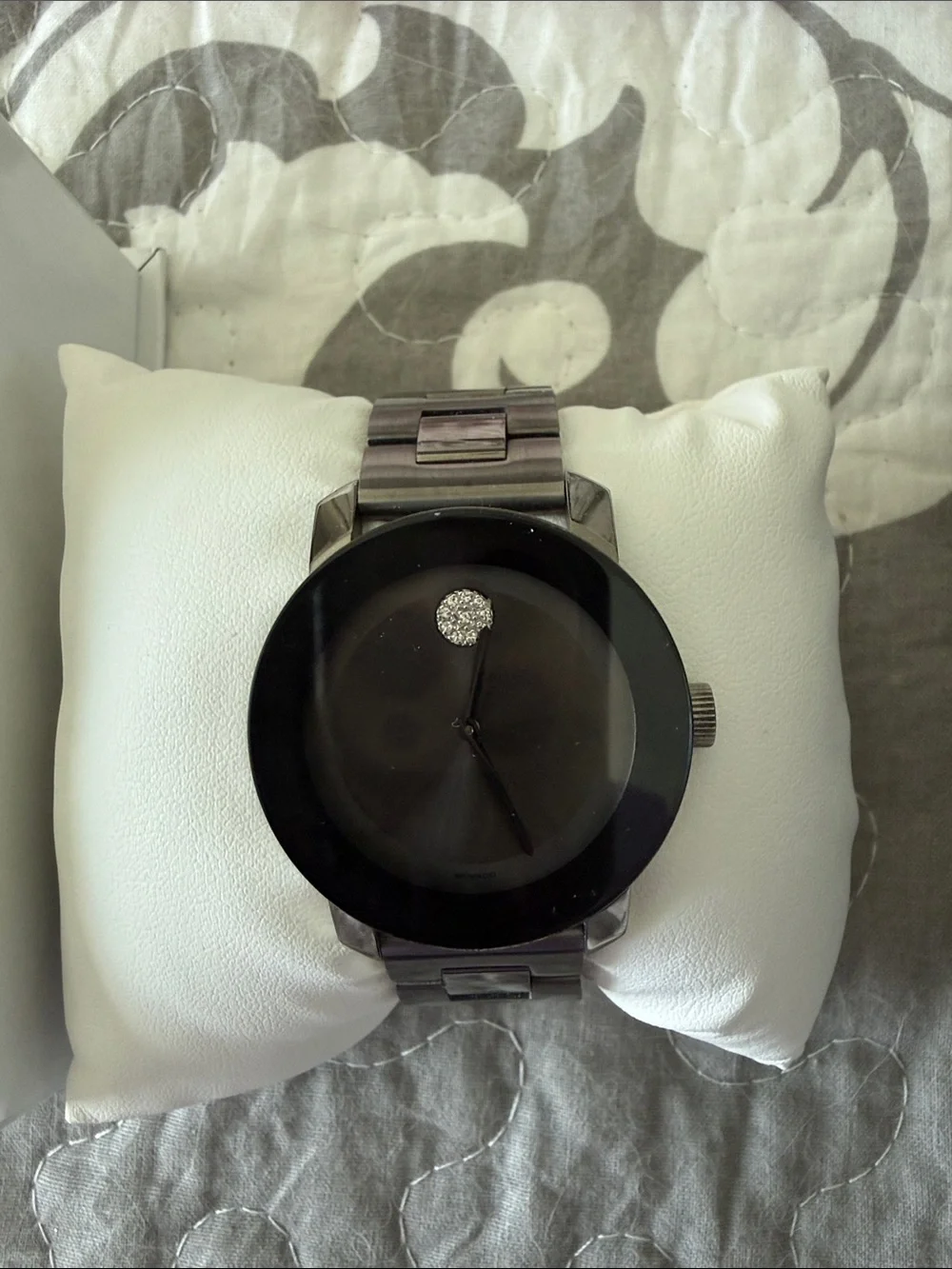 Movado Bold Women’s  Black Stainless Steel Minimalist Watch w/Rhinestone Accents